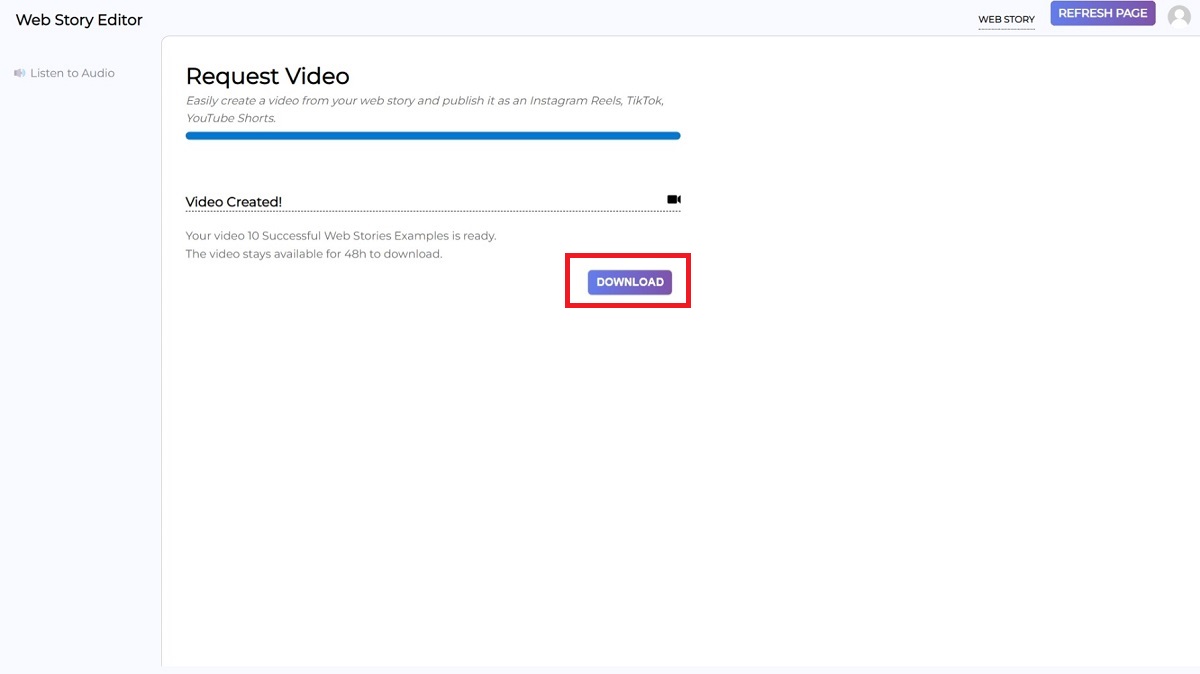 Web Story to Video, Ready to Download - Web Stories Editor